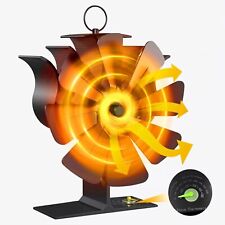 8Blade Wood Burning Stove Fan Heat Powered Silent Operation Built in Thermometer