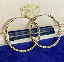 9CT Yellow Gold & Silver Ladies Round Creole Hoop Earrings Large /  50 MM Wide