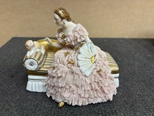 Muller and Co Volkstedt DRESDEN Lace Figurine Finely detailed Porcelain Gilt