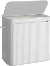 Laundry Hamper with Lid, Bamboo Laundry Basket WHITE