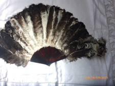  Fabulous Ostrich Feather  Antique Folding Hand Face Fan  26 1/2" x 15 1/2" Open