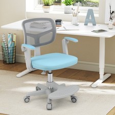 Child Computer Desk Chair w/Armrest & Footrest-Blue