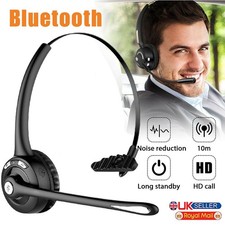 Wireless Bluetooth Headset Noise Cancelling Over the Head Boom w/Mic For Trucker