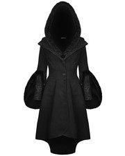 Dark In Love Womens Gothic Hooded Coat Jacket Black Steampunk Victorian Faux Fur