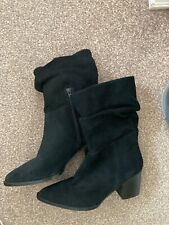 Black Suede Cuban Heel Slouch Boots