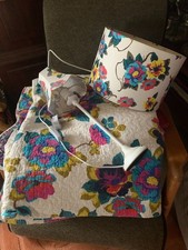 BHS Vintage Maison Reversible Double/King Size Bedspread, bedside lamp & Shade