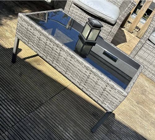 Grey rattan coffee table glass - table,