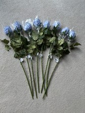 Pale Blue Rose Artificial Stem - 44cm - x8 - Artificial Flowers - Wedding; Baby
