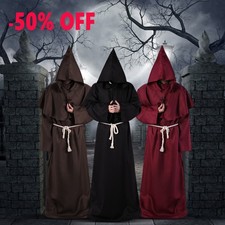 Adult Halloween Mens Monk Cosplay Robe Cloak Capes Friar Medieval Priest Costume