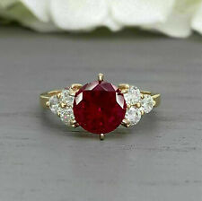 2 Ct Round Cut Red Ruby Diamond 14K Yellow Gold Finish Solitaire Engagement Ring