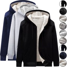 Mens Sherpa Fleece Fur Lined Winter Hoodie Warm Jacket Thick Hooded Full Zip