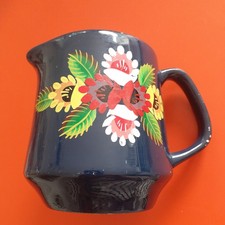 Vintage Retro Hand Painted Roses Barge Canal Ware Ceramic Milk Jug Pourer Blue