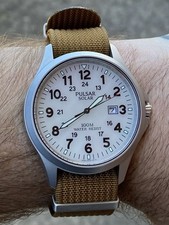 PULSAR AS32 SOLAR MILITARY FIELD OFFICER STYLE WATCH - BROWN STRAP