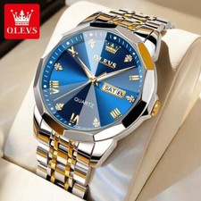 OLEVS Luxury Mens Quartz Watch Business Luminous Date Stainless Steel Wristwatch