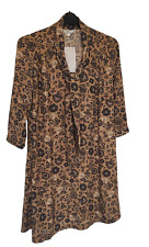 Next Ladies Brown and Blue Floral Tunic Knee length Dress with Neck Tie- size 6
