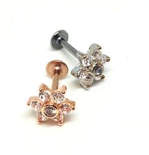 Flower Tragus  labret bar Crystal Gem Helix Bar Cartilage Ear Earring Flat End 