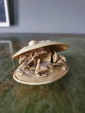 Vintage Oriental Resin Clam Shell Village Scene – Miniature Watermill