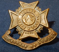 WW1 21st (1st SURREY RIFLES) BATTALION LONDON REGIMENT COLLAR BADGE LUGS GENUINE