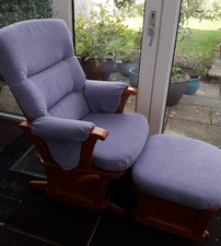 Luxury Dutailier mauve & beech glider/nursing chair with matching stool