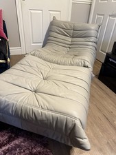 Ligne Roset Togo chair and footstool in grey leather