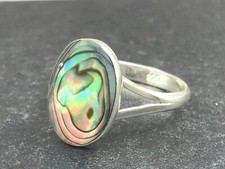 Abalone oval ring, solid Sterling Silver, UK size L 1/2 (smallish), paua shell