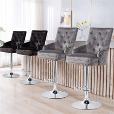 Swivel Velvet Ergonomic Barstool High Back Arms Kitchen Island Bar Counter Chair