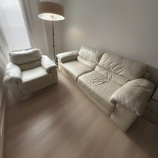 Cream Leather 3-Piece Sofa