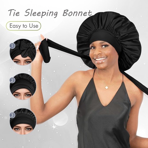 Satin sleep bonnet with - sleep,