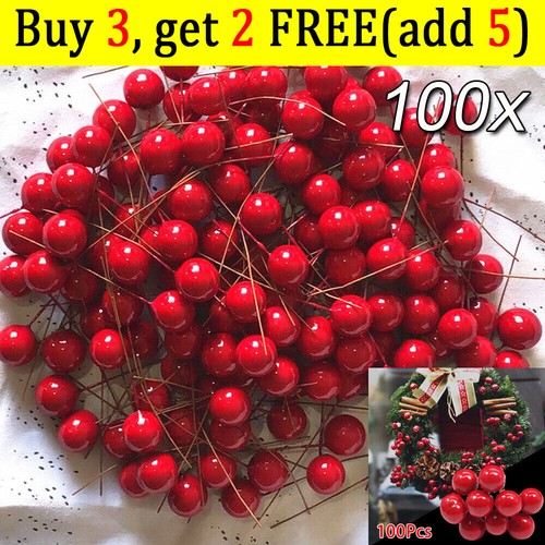 100x red berries artificial - red,