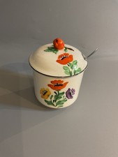 Morley Fox & Co Floral Preserve Jar Jam Pot with Silver Plated Spoon Vintage