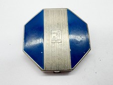 VINTAGE BOURJOIS BLUE ENAMEL POWDER COMPACT MIRROR ART DECO MAKEUP CASE PARIS