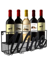 Wall Mounted Metal Wine Rack with 4 Long Stem Glass Holders, Wine Bottle