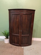 Antique Bow Fronted Mahogany Hanging Corner Cupboard Vintage Large Wall Cabinet