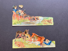 Victorian carriage accident dog chasing hare two pieces damaged diecut scraps