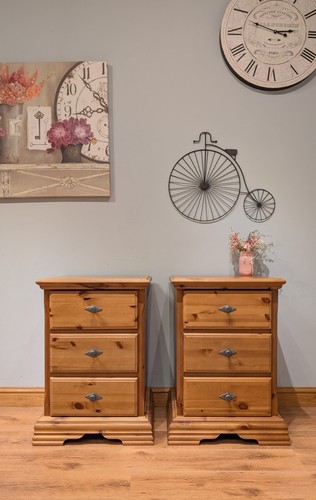 Pair large pine bedside - pair,