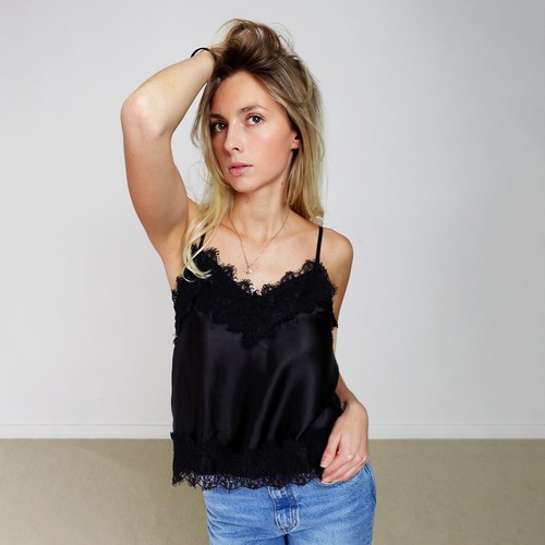 Womens black lace trip - trip, satin