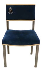 Royalty Elizabeth II Limed Oak Silver Jubilee Chair, upholstered in blue velvet 