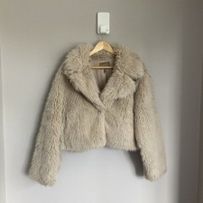 River Island Studios Faux Fur Coat Mob Wife Womens Large Cream Short Fluffy