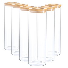 6x Glass Storage Jars with Wooden Lids Modern Kitchen Food Storage 2 Litre
