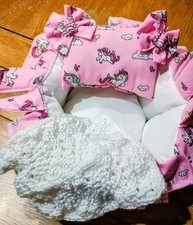 8" CUTE DISPLAY CARRY CRIB/COT WITH BLANKET FOR DOLLY/REBORN *🦄 PINK UNICORN🦄*