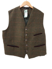 WALKER & HAWKES Men's UK 3XL Green Herringbone Wool Blend Waistcoat Pre - Loved