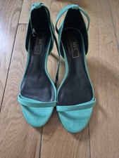 New M&S Women Strappy Low Kitten Heel Shoes Sandals Open Toe Green Size UK 4