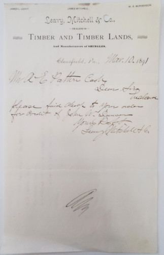 1891 letter leavy mitchell - letter,,