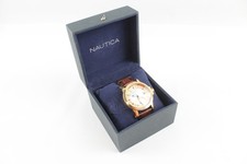 Nautica 24 Hour GMT Gold Tone Steel Watch Boxed Quartz Working