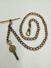 Antique Victorian Rolled Gold Albert Pocket Watch Fob Chain T Bar Key Clasp 35cm