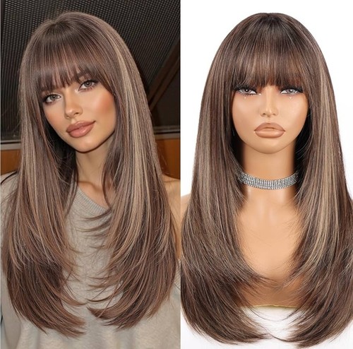 Wig human hair blend long - blend,