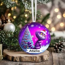 Personalised Cheshire Cat  Christmas Printed bauble Acrylic Gift Tag ol16