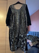 Indian Sharara Suit Black and Gold with Sequins Arranged with Matching Dupatta.