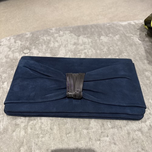 Navy faux suede evening clutch - faux,