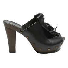 BATA Womens Black Leather Tassel Platform Mules UK 7 High Heel Clogs